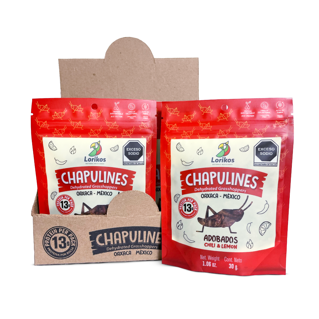 Chapulines Adobados 12 Pack 30g, Lorikos®